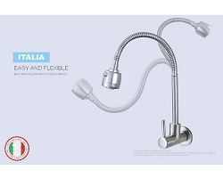 Vòi bếp (chỉ lạnh, gắn tường, cổ mềm uốn được) SUS304 - Cao cấp ITALIA